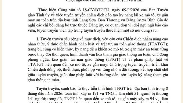 XÃ BÌNH GIA HƯỞNG ỨNG CHIẾN DỊCH ĐÀO TẠO KỸ NĂNG LÁI XE MÔ TÔ, XE GẮN MÁY AN TOÀN