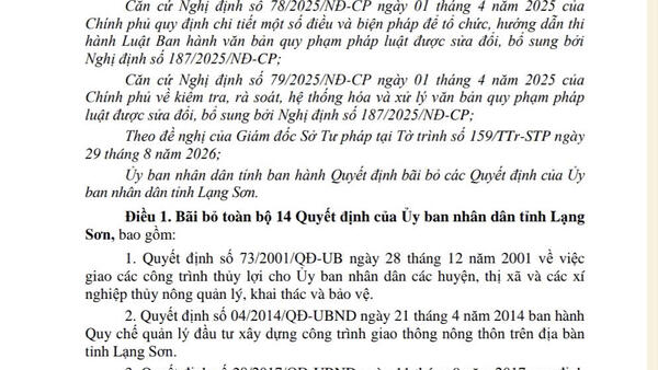 QUYẾT ĐỊNH BÃI BỎ CÁC QUYẾT ĐỊNH CỦA UỶ BAN NHÂN DÂN TỈNH LẠNG SƠN